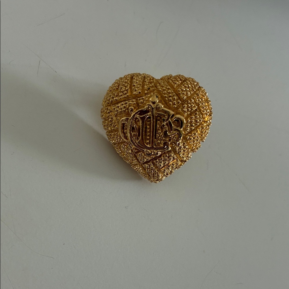 Dior Gold Textured Heart Brooch